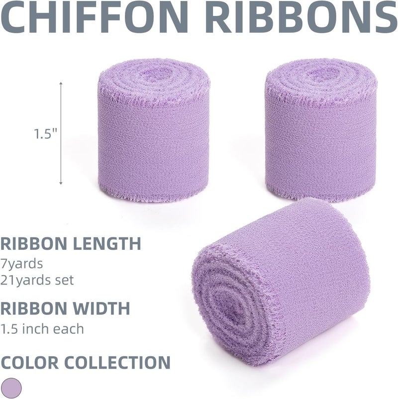 KEOSREE Purple Lavender Handmade Chiffon Ribbon,1.5" x 21Yd Frayed Silk Ribbons for Wreaths Bridal Flower Bouquet Christmas Gift Wrapping Wedding Decor Invitations Decorations (7Yards X 3 Rolls) - Image 2